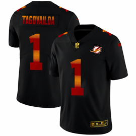Miami Dolphins #1 Tua Tagovailoa Mens Black Nike Red Orange Stripe Vapor Limited NFL Jersey