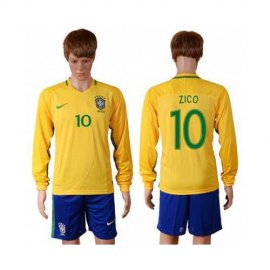 Brazil #10 Zico Home Long Sleeves Soccer Country Jersey
