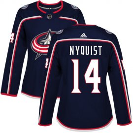 Adidas Columbus Blue Jackets #14 Gustav Nyquist Navy Blue Home Authentic Womens Stitched NHL Jersey