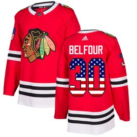 Adidas Chicago Blackhawks #30 ED Belfour Red Home Authentic USA Flag Stitched NHL Jersey