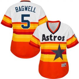 Houston Astros #5 Jeff Bagwell White/Orange Alternate Cooperstown Womens Stitched MLB Jersey