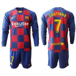 Barcelona #7 Coutinho Home Long Sleeves Soccer Club Jersey
