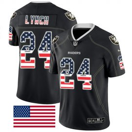 Nike Las Vegas Raiders #24 Marshawn Lynch Black Mens Stitched NFL Limited Rush USA Flag Jersey