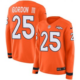 Nike Denver Broncos #25 Melvin Gordon III Orange Team Color Womens Stitched NFL Limited Therma Long Sleeve Jersey