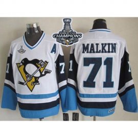 Pittsburgh Penguins #71 Evgeni Malkin White/Blue CCM Throwback 2017 Stanley Cup Finals Champions Stitched NHL Jersey