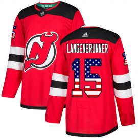 Adidas New Jersey Devils #15 Jamie Langenbrunner Red Home Authentic USA Flag Stitched NHL Jersey