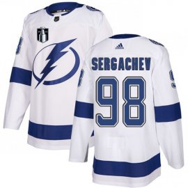 Adidas Tampa Bay Lightning #98 Mikhail Sergachev White 2022 Stanley Cup Final Patch Road Authentic NHL Stanley Cup Final Patch Jersey Mens