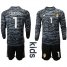 Belgium #1 Courtois Black Goalkeeper Long Sleeves Kid Soccer Country Jersey