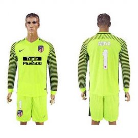 Atletico Madrid #1 Moya Shiny Green Goalkeeper Long Sleeves Soccer Club Jersey