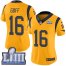 Nike Los Angeles Rams #16 Jared Goff Gold Super Bowl LIII Bound Womens Stitched NFL Limited Rush Jersey