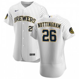 Milwaukee Brewers #26 Jacob Nottingham Mens Nike White Home 2020 Authentic Player MLB Jersey