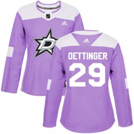 Adidas Dallas Stars #29 Jake Oettinger Purple Authentic Fights Cancer Womens Stitched NHL Jersey