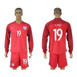 England #19 Kane Away Long Sleeves Soccer Country Jersey