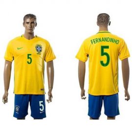 Brazil #5 Fernandinho Home Soccer Country Jersey