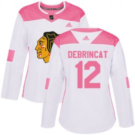Adidas Chicago Blackhawks #12 Alex DeBrincat White/Pink Authentic Fashion Womens Stitched NHL Jersey
