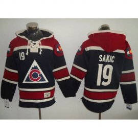 Colorado Avalanche #19 Joe Sakic Navy Blue Sawyer Hooded Sweatshirt Stitched NHL Jersey