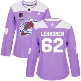 Adidas Colorado Avalanche #62 Artturi Lehkonen Purple Womens 2022 Stanley Cup Champions Authentic Fights Cancer Stitched NHL Jersey Womens