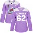 Adidas Colorado Avalanche #62 Artturi Lehkonen Purple Womens 2022 Stanley Cup Champions Authentic Fights Cancer Stitched NHL Jersey Womens