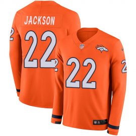 Mens Denver Broncos #22 Kareem Jackson Orange Team Color Mens Stitched NFL Limited Therma Long Sleeve Jersey