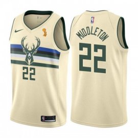 Nike Milwaukee Bucks #22 Khris Middleton Womens 2021 NBA Finals Champions Swingman City Edition Jersey Cream Womens