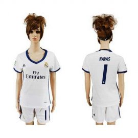 Womens Real Madrid #1 Navas Home Soccer Club Jersey