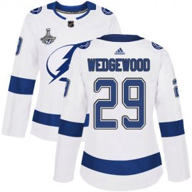 Adidas Tampa Bay Lightning #29 Scott Wedgewood White Road Authentic Womens 2020 Stanley Cup Champions Stitched NHL Jersey
