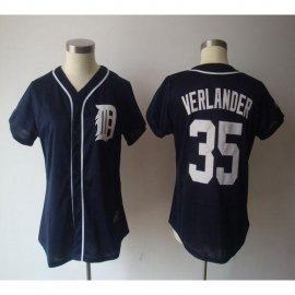 Detroit Tigers #35 Justin Verlander Navy Blue Womens Fashion Stitched MLB Jersey