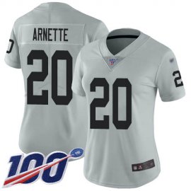 Nike Las Vegas Raiders #20 Damon Arnette Silver Womens Stitched NFL Limited Inverted Legend 100th Season Jersey