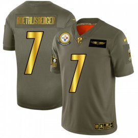 Pittsburgh Steelers #7 Ben Roethlisberger NFL Mens Nike Olive Gold 2019 Salute to Service Limited Jersey