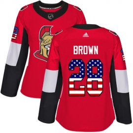 Adidas Ottawa Senators #28 Connor Brown Red Home Authentic USA Flag Womens Stitched NHL Jersey
