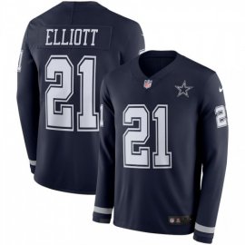 Mens Dallas Cowboys #21 Ezekiel Elliott Navy Blue Team Color Mens Stitched NFL Limited Therma Long Sleeve Jersey