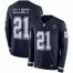 Mens Dallas Cowboys #21 Ezekiel Elliott Navy Blue Team Color Mens Stitched NFL Limited Therma Long Sleeve Jersey