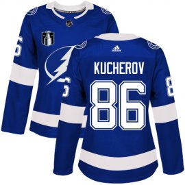 Adidas Tampa Bay Lightning #86 Nikita Kucherov Blue 2022 Stanley Cup Final Patch Womens Home Authentic Stitched NHL Jersey Womens
