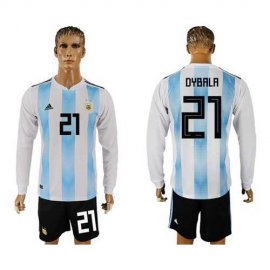 Argentina #21 Dybala Home Long Sleeves Soccer Country Jersey