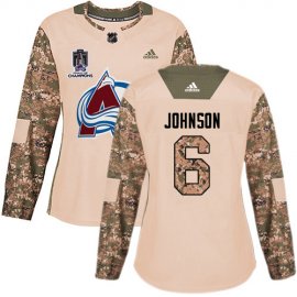 Adidas Colorado Avalanche #6 Erik Johnson Camo Authentic Womens 2022 Stanley Cup Champions Veterans Day Stitched NHL Jersey Womens
