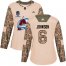 Adidas Colorado Avalanche #6 Erik Johnson Camo Authentic Womens 2022 Stanley Cup Champions Veterans Day Stitched NHL Jersey Womens