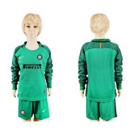 Inter Milan Blank Green Goalkeeper Long Sleeves Kid Soccer Club Jersey