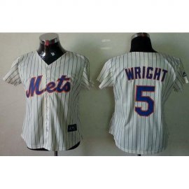 New York Mets #5 David Wright Cream(Blue Strip) Womens Fashion Stitched MLB Jersey