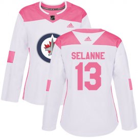 Adidas Winnipeg Jets #13 Teemu Selanne White/Pink Authentic Fashion Womens Stitched NHL Jersey