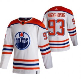 Edmonton Oilers #93 Ryan Nugent-Hopkins White Mens Adidas 2020-21 Reverse Retro Alternate NHL Jersey
