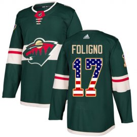 Adidas Minnesota Wild #17 Marcus Foligno Green Home Authentic USA Flag Stitched NHL Jersey