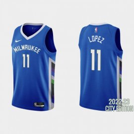 Milwaukee Milwaukee Bucks #11 Brook Lopez Mens Nike Blue 2022-23 NBA Jersey – City Edition Mens