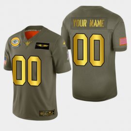 Nike Packers Custom Mens Olive Gold 2019 Salute to Service NFL 100 Limited Jersey