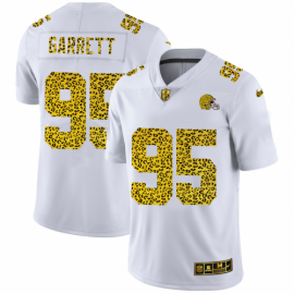 Cleveland Browns #95 Myles Garrett Mens Nike Flocked Leopard Print Vapor Limited NFL Jersey White