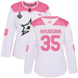 Adidas Dallas Stars #35 Anton Khudobin White/Pink Authentic Fashion Womens 2020 Stanley Cup Final Stitched NHL Jersey