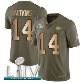Nike Kansas City Chiefs #14 Sammy Watkins Olive/Gold Super Bowl LIV 2020 Youth Stitched NFL Limited 2017 Salute To Service Jersey