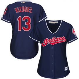 Cleveland Indians #13 Omar Vizquel Navy Blue Alternate Womens Stitched MLB Jersey