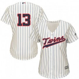 Minnesota Twins #13 Ehire Adrianza Cream Strip Alternate Womens Stitched MLB Jersey