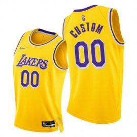 Nike Lakers Custom Mens 2021-22 75th Diamond Anniversary NBA Jersey Gold