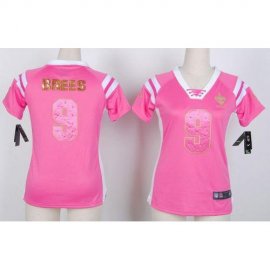 Nike New Orleans Saints #9 Drew Brees Pink Womens Stitched NFL Elite Draft Him Shimmer Jersey